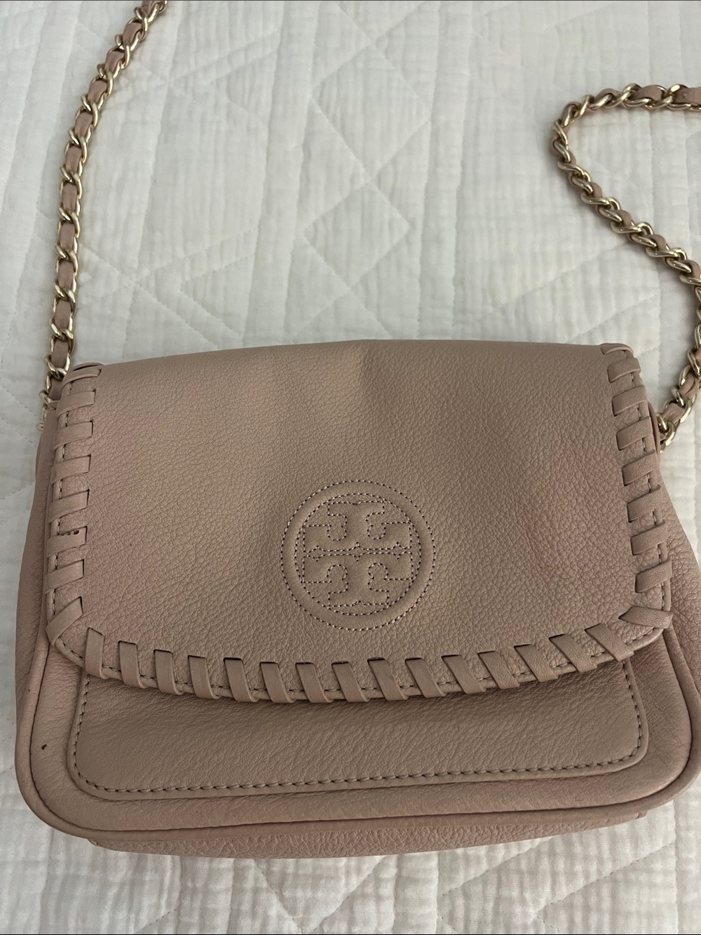 Tory Burch Blush Pink Leather Whipstitch Chain Crossbody - Picture 2 of 7